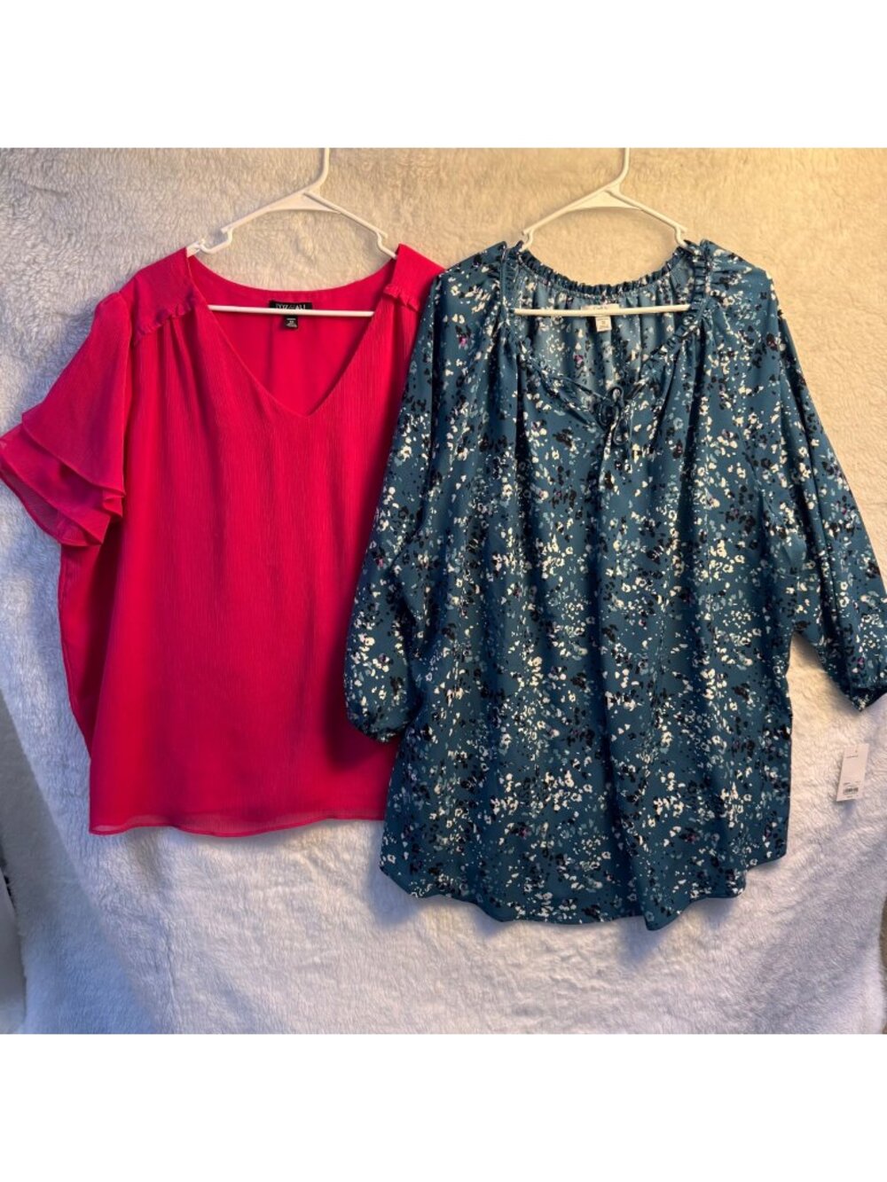 PLUS 3X bundle NWT Croft & Barrow Blue Floral Blouse Roz & Ali Pink RuffledTop